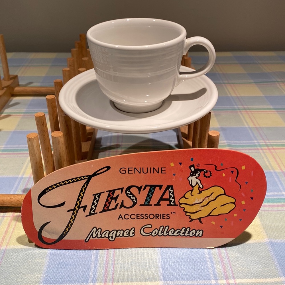 Fiestaware white cup and saucer. Perfect condition